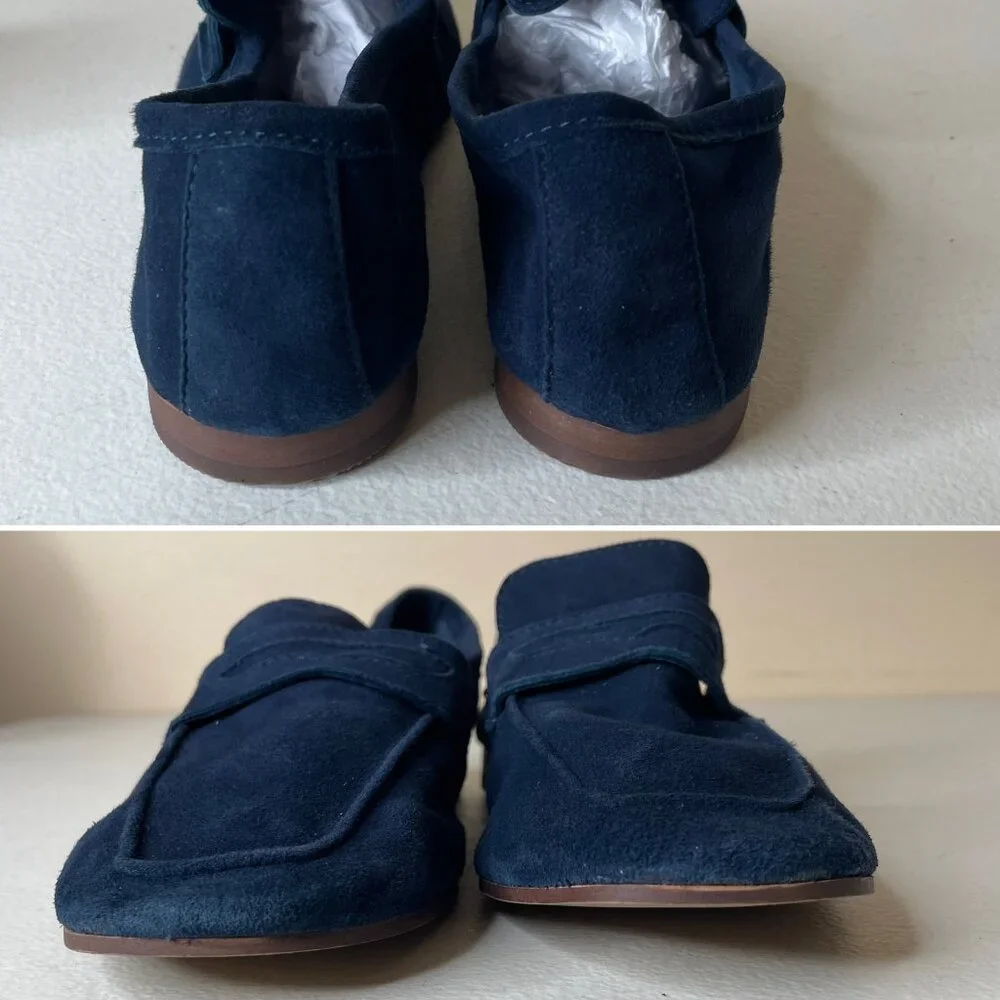 Kenneth Cole Dean Navy Unlined Suede Flexible Penny Loafer Flats Size 6